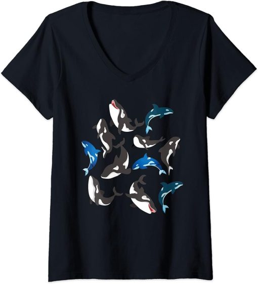 Womens Diving Orcas Killer Whale Ocean Animal Aquarist Gift Orca V-Neck T-Shirt