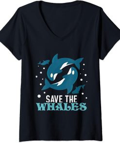 Womens Save the whales orca killer whale art design V-Neck T-Shirt