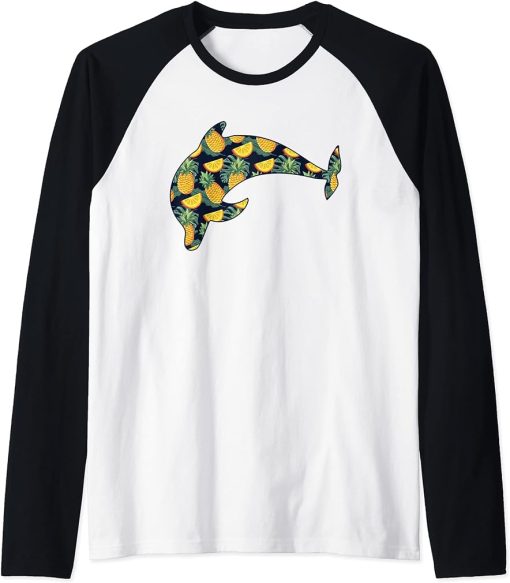 Pineapple Hawaiian Dolphin Women Men Print Beluga Girl Gift Raglan Baseball Tee