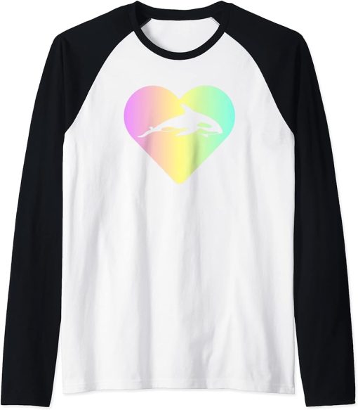 Pastel Orca Heart Girls or Women"s Raglan Baseball Tee