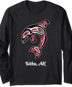 Native American Sitka AK Red Orca Killer Whale Long Sleeve T-Shirt